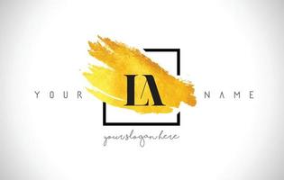 LA Golden Letter Logo Design with Creative Gold Brush Stroke vector
