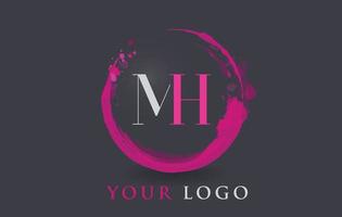MH Letter Logo Circular Purple Splash Brush Concept. vector