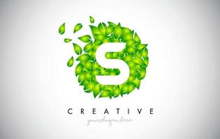 S Green Leaf Logo Design Eco Logo With Multiple Leafs Blowing in the Wind Icon Vector. vector