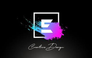 E Artistic Brush Letter Logo Design in Purple Blue Colors Vector