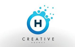 h Letter Logo. Blue Dots Bubble Design Vector