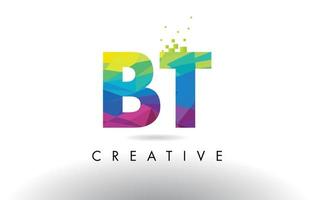 BT B T Colorful Letter Origami Triangles Design Vector. vector