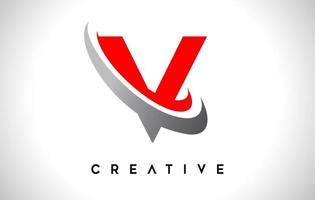 Letter V Logo. V Letter Design Vector with Red Gray Swash Vector