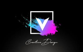 V Artistic Brush Letter Logo Design in Purple Blue Colors Vector