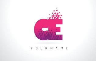 CE C E Letter Logo with Pink Purple Color and Particles Dots Design. vector