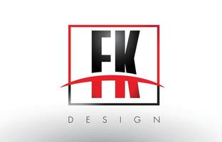 FK F K Logo Letters with Red and Black Colors and Swoosh. vector