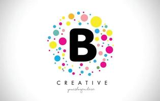 Diseño de logotipo letra b bubble dots con burbujas de colores creativas. vector