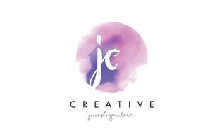 JC Watercolor Letter Logo Design with Purple Brush Stroke. vector
