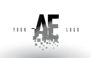 AE A D Pixel Letter Logo with Digital Shattered Black Squares vector