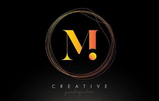 Gold Artistic M Letter Logo Design With Creative Circular Wire Frame around it vector