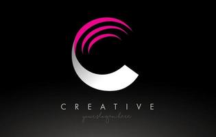 C White and Pink Swoosh Letter Logo Letter Design with Creative Concept Vector Idea