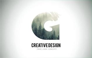 G Letter Brush with Forest Fog Texture. Forest Trees Letter Logo Design. vector