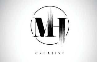 MH Brush Stroke Letter Logo Design. Black Paint Logo Leters Icon. vector