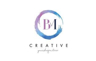 BM Letter Logo Circular Purple Splash Brush Concept. vector