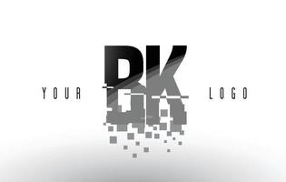 Logotipo de letra bk bk pixel con cuadrados negros rotos digitales vector
