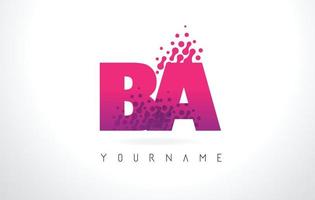 BA B A Letter Logo with Pink Purple Color and Particles Dots Design. vector