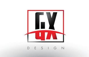 Letras del logotipo de gx gx con colores rojo y negro y swoosh. vector