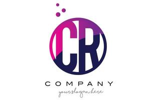 CR C R Circle Letter Logo Design with Purple Dots Bubbles vector