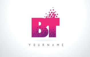 Logotipo de letra bt bt con diseño de puntos de partículas y color rosa púrpura. vector