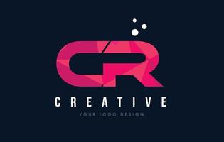 CR C R Letter Logo with Purple Low Poly Pink Triangles Concept vector