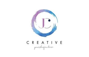 JC Letter Logo Circular Purple Splash Brush Concept. vector