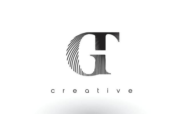 GT Logo Design With Multiple Lines and Black and White Colors.