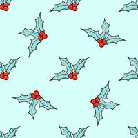 Holly branches vector seamless pattern. Doodle sketch in a minimalist style. Trendy illustration for wallpaper, print, winter fabric