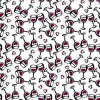 Seamless doodle pattern with cheers wine glass. Vector illustration.