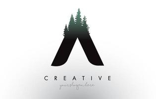 Creative A Letter Logo Idea With Pine Forest Trees. Letter A Design With Pine Tree on Top vector