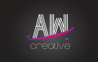 AW A W Letter Logo with Lines Design And Purple Swoosh. vector