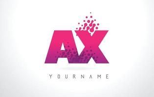 AX A X Letter Logo with Pink Purple Color and Particles Dots Design. vector
