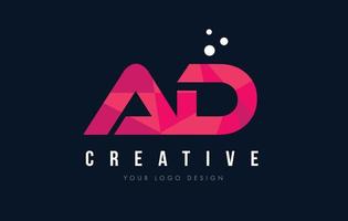 AD A D Letter Logo with Purple Low Poly Pink Triangles Concept vector