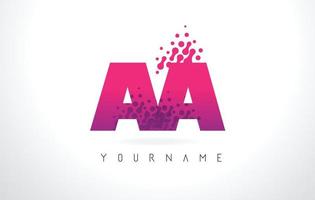 AA A Letter Logo with Pink Purple Color and Particles Dots Design. vector