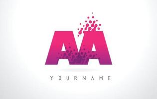 aa un logotipo de letra con diseño de puntos de partículas y color rosa púrpura. vector