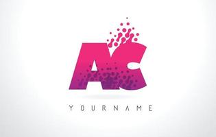 Logotipo de letra ac ac con diseño de puntos de partículas y color rosa púrpura. vector