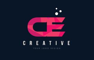 CE C E Letter Logo with Purple Low Poly Pink Triangles Concept vector