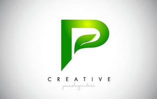 Diseño de icono de logotipo de letra p hoja en colores verdes ilustración vectorial. vector