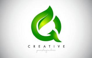 Q Leaf Letter Logo Icon Design in Green Colors Vector Illustration.