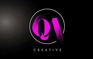 Pink QA Brush Stroke Letter Logo Design. Pink Paint Logo Leters Icon. vector