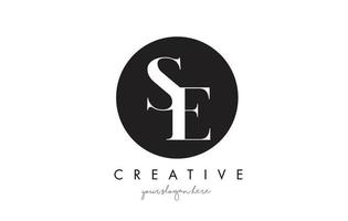 SE Letter Logo Design with Black Circle and Serif Font. vector