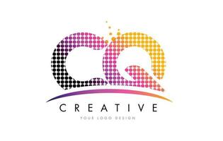 CQ C Q Letter Logo Design with Magenta Dots and Swoosh vector