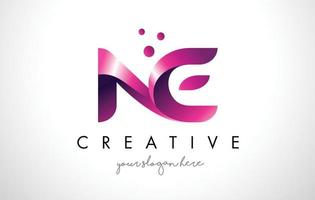 NE Letter Logo Design with Purple Colors and Dots vector