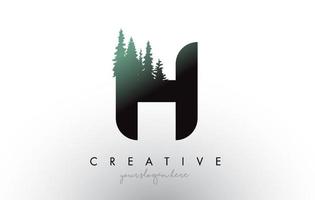 Creative H Letter Logo Idea With Pine Forest Trees. Letter H Design With Pine Tree on Top vector