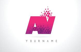 Logotipo de letra av av con diseño de puntos de partículas y color rosa púrpura. vector