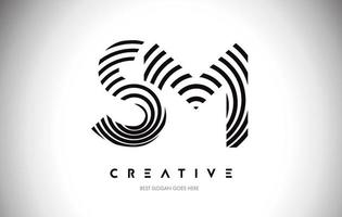 SM Lines Warp Logo Design. Letter Icon Made with Circular Lines. vector