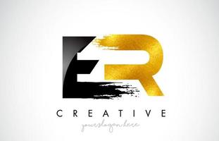ER Letter Design with Black Golden Brush Stroke and Modern Look. vector