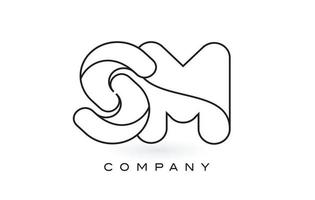 SM Monogram Letter Logo With Thin Black Monogram Outline Contour. Modern Trendy Letter Design Vector. vector