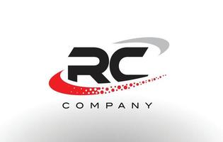 Diseño de logotipo de letra moderna rc con swoosh punteado rojo vector