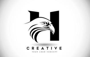 Letter H Eagle Logo with Creative Eagle Head Vector Illustration.