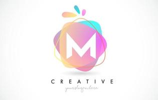 M Letter Logo Design with Vibrant Colorful Splash rounded shapes. Pink and Blue Orange abstract Design Letter Icon Vector. vector